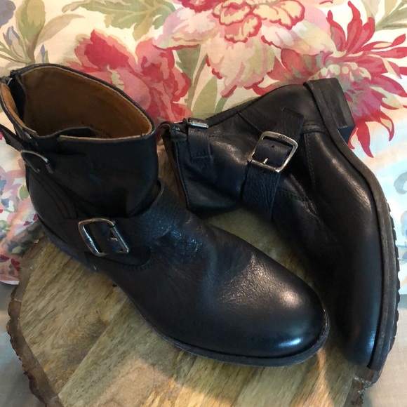 FRYE size 6.5 Tyler Engineer Moto Black Leather Boot Motorcycle Buckle $178 NEW - Picture 3 of 16